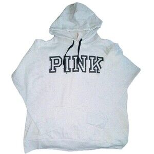 VS PINK Gray Pullover Hoodie Logo Sweatshirt Women’s Large NWT